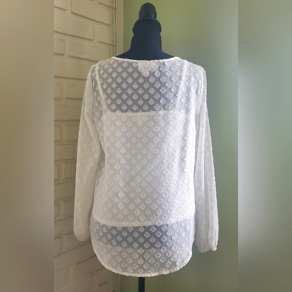 Liz Claiborne Chiffon Keyhole Blouse Long Sleeves Ivory Gold Size XS - Picture 10 of 13